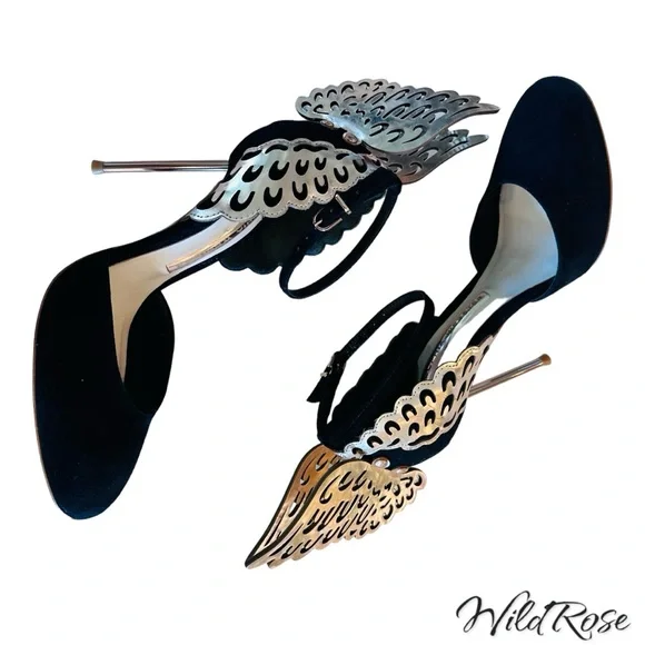 SOPHIA WEBSTER EVANGELINE D’ORSAY BLACK & ROSE GOLD BUTTERFLY WINGS PUMPS SZ 36